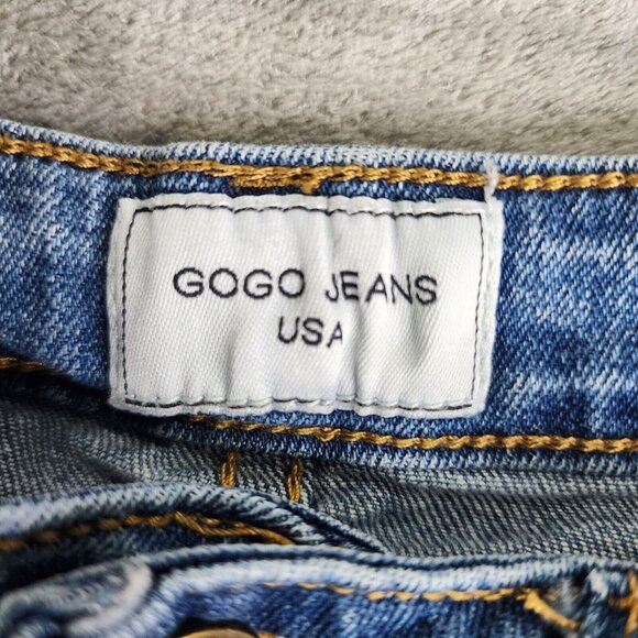 Womens Gogo Jeans Blue Denim Skirt Distressed Cuffed Raw Hem Size 1 - Picture 5 of 12